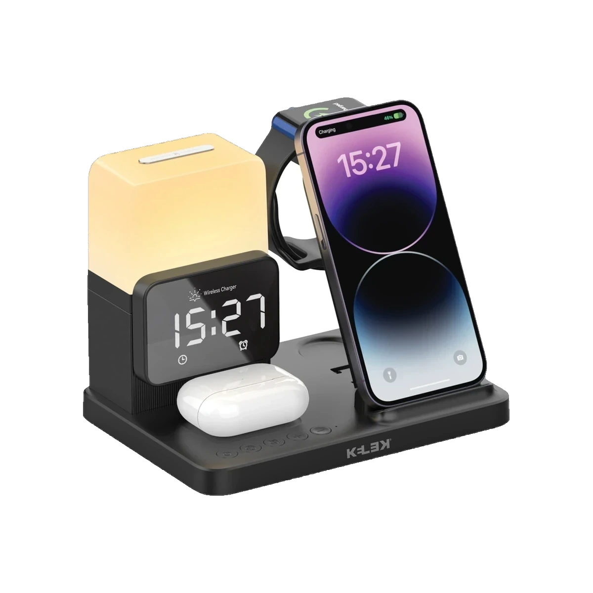 KELEK QI-3-B3 estación cargadora multifunción con teléfono, reloj y lámpara